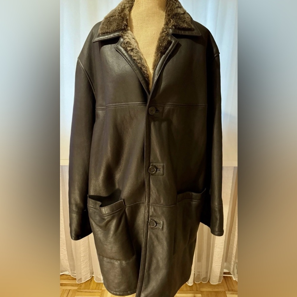 Alfred Dunhill premium genuine shearling sheepskin men’s coat, elegant, L